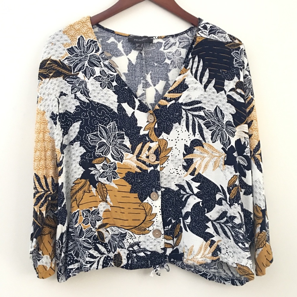 🔥3/$20🔥PRIMARK Cropped Floral Button Down Blouse Top | Size 14